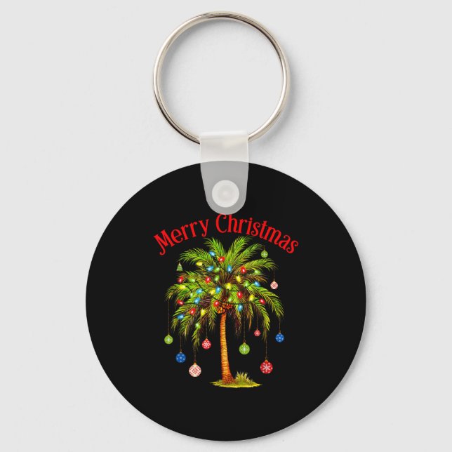 Merry Christmas Palm Tree Light Hawaiian Trocal Ch Keychain (Front)