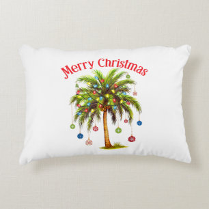 Merry Christmas Palm Tree Light Hawaiian Tropical  Accent Pillow