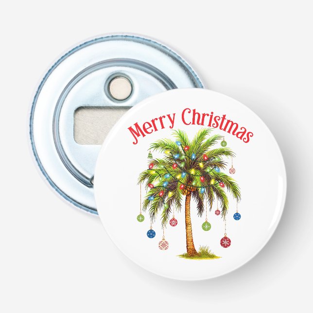 Merry Christmas Palm Tree Light Hawaiian Tropical  Bottle Opener (Front)