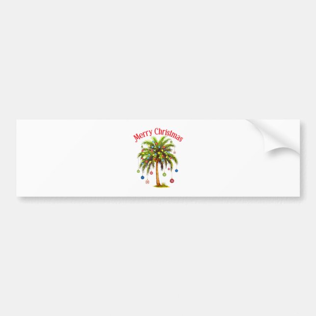 Merry Christmas Palm Tree Light Hawaiian Tropical  Bumper Sticker (Front)