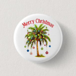 Merry Christmas Palm Tree Light Hawaiian Tropical  Button