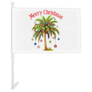 Merry Christmas Palm Tree Light Hawaiian Tropical Car Flag