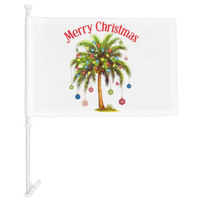 Merry Christmas Palm Tree Light Hawaiian Tropical  Car Flag (Front)