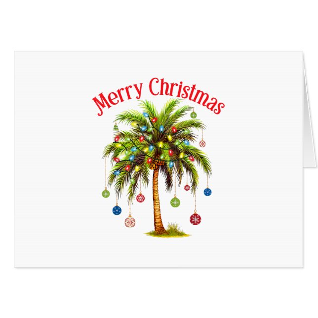 Merry Christmas Palm Tree Light Hawaiian Tropical  Card (Front Horizontal)