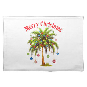 Merry Christmas Palm Tree Light Hawaiian Tropical  Cloth Placemat