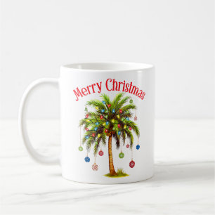 Merry Christmas Palm Tree Light Hawaiian Tropical Coffee Mug