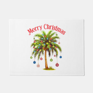 Merry Christmas Palm Tree Light Hawaiian Tropical Doormat