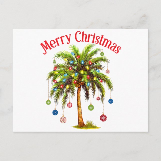 Merry Christmas Palm Tree Light Hawaiian Tropical  Holiday Postcard (Front)