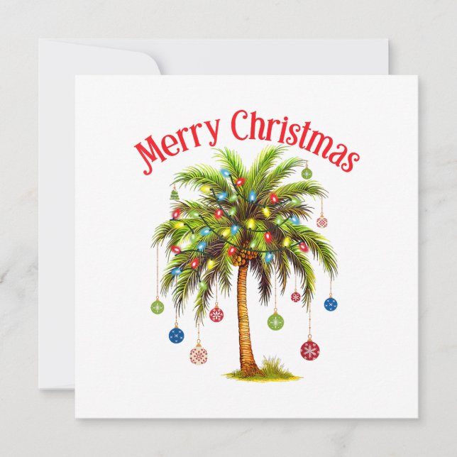 Merry Christmas Palm Tree Light Hawaiian Tropical  Invitation (Front)
