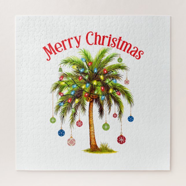 Merry Christmas Palm Tree Light Hawaiian Tropical  Jigsaw Puzzle (Vertical)