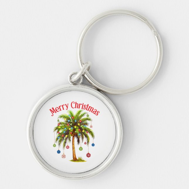 Merry Christmas Palm Tree Light Hawaiian Tropical  Keychain (Front)