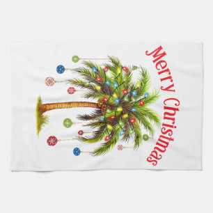 Merry Christmas Palm Tree Light Hawaiian Tropical Kitchen Towel