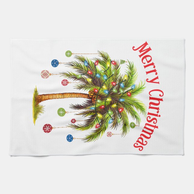 Merry Christmas Palm Tree Light Hawaiian Tropical  Kitchen Towel (Horizontal)