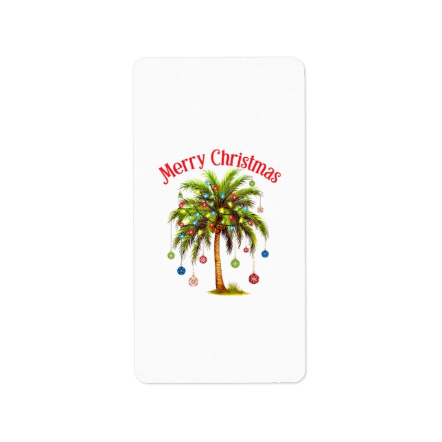 Merry Christmas Palm Tree Light Hawaiian Tropical  Label (Front)