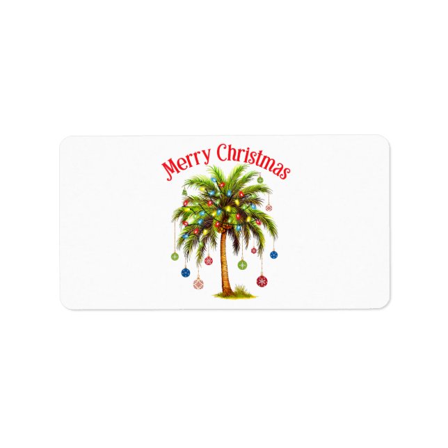 Merry Christmas Palm Tree Light Hawaiian Tropical  Label (Front)
