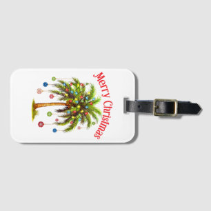 Merry Christmas Palm Tree Light Hawaiian Tropical Luggage Tag