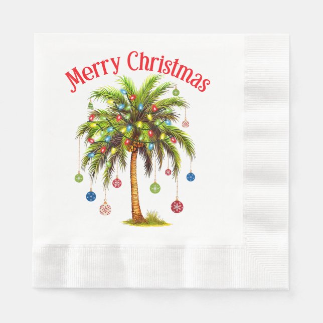 Merry Christmas Palm Tree Light Hawaiian Tropical  Napkins (Front)