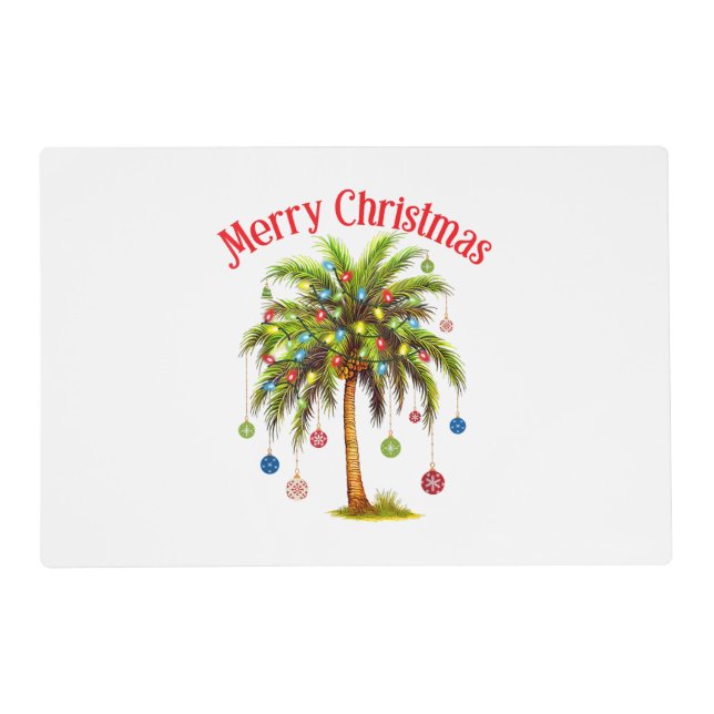 Merry Christmas Palm Tree Light Hawaiian Tropical  Placemat (Front)