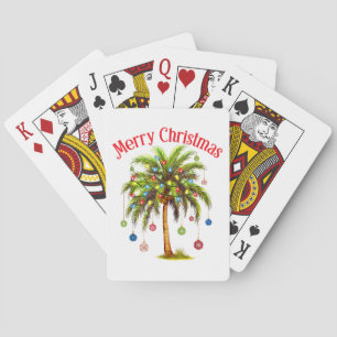 Merry Christmas Palm Tree Light Hawaiian Tropical Poker Cards