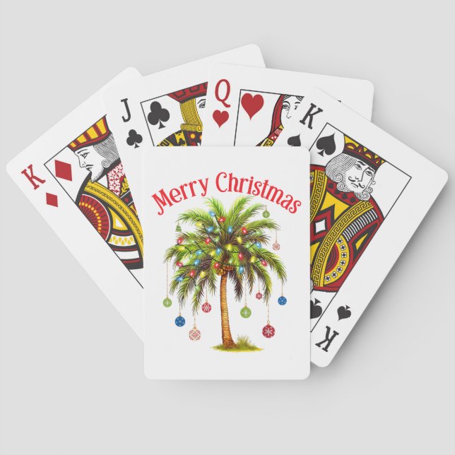 Merry Christmas Palm Tree Light Hawaiian Tropical  Poker Cards (Back)