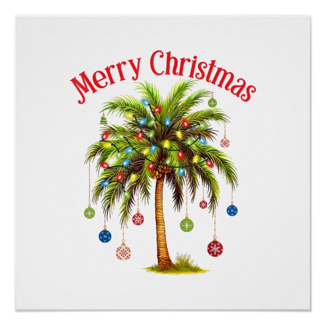 Merry Christmas Palm Tree Light Hawaiian Tropical  Poster (Front)