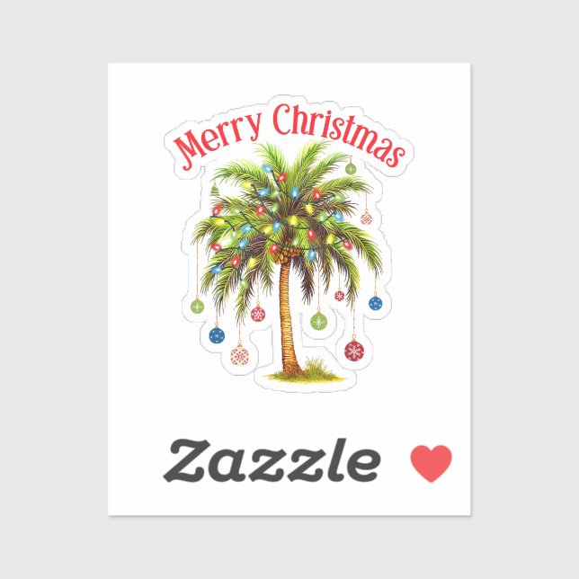 Merry Christmas Palm Tree Light Hawaiian Tropical  Sticker (Sheet)