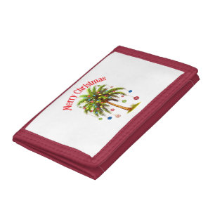 Merry Christmas Palm Tree Light Hawaiian Tropical Tri-fold Wallet