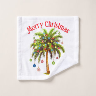 Merry Christmas Palm Tree Light Hawaiian Tropical  Wash Cloth