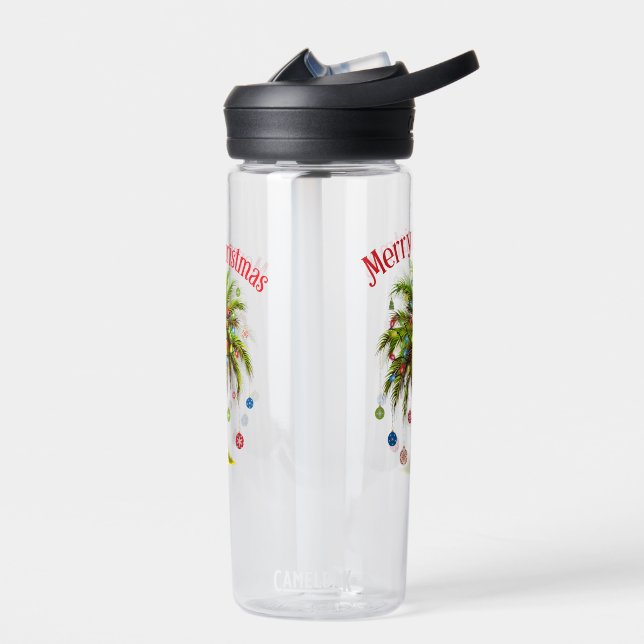 Merry Christmas Palm Tree Light Hawaiian Tropical  Water Bottle (Left)
