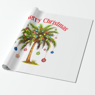 Merry Christmas Palm Tree Light Hawaiian Tropical  Wrapping Paper