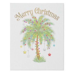 Merry Christmas Palm Tree Light New Year Tropical Faux Canvas Print