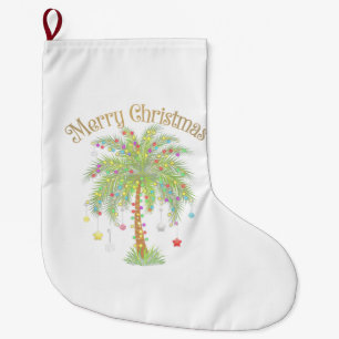 Merry Christmas Palm Tree Light New Year Tropical Large Christmas Stocking