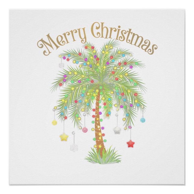 Merry Christmas Palm Tree Light New Year Tropical  Poster (Front)
