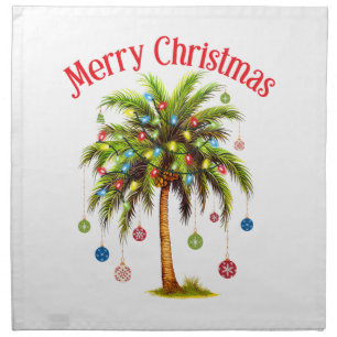 Merry Christmas Palm Tree Light Tropical Christmas Cloth Napkin