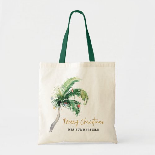 Merry Christmas Palm Tree School Teacher Custom Tote Bag