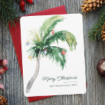 Merry Christmas Palm Tree Tropical Coast Note Card<br><div class="desc">A modern stylish holiday flat greeting card with modern and handwritten script typography featuring a decorated Palm Tree. Easily customize this card by clicking the "Personalize" button.</div>