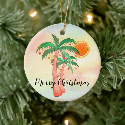 Merry Christmas Palm Trees Colorful Ornament