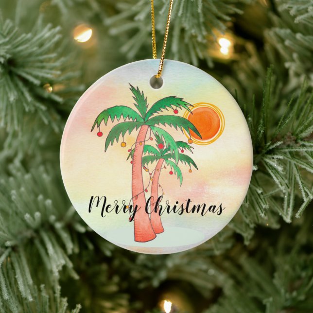 Merry Christmas Palm Trees Colorful Ornament (Tree)