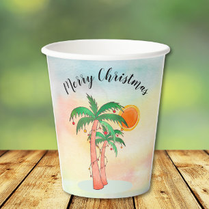 Merry Christmas Palm Trees Paper Cups