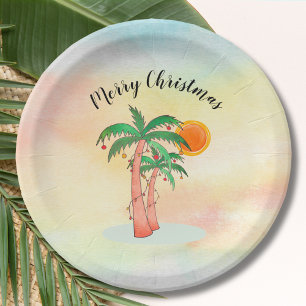 Merry Christmas Palm Trees Paper Plates
