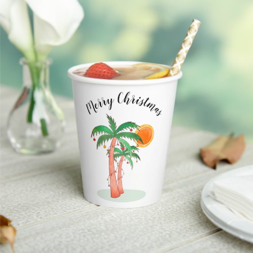 Merry Christmas Palm Trees Sun Paper Cups