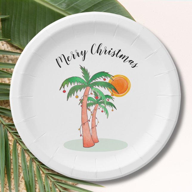 Merry Christmas Palm Trees Sun  Paper Plates (Creator Uploaded)