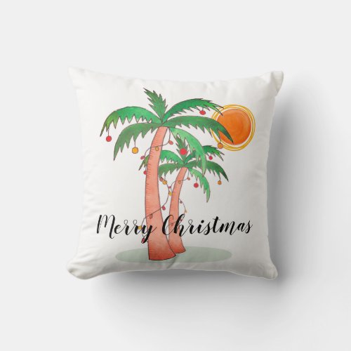 Merry Christmas Palm Trees  Throw Pillow