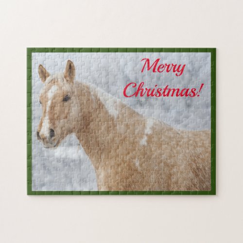 Merry Christmas _ Palomino Horse in the Snow Jigsaw Puzzle