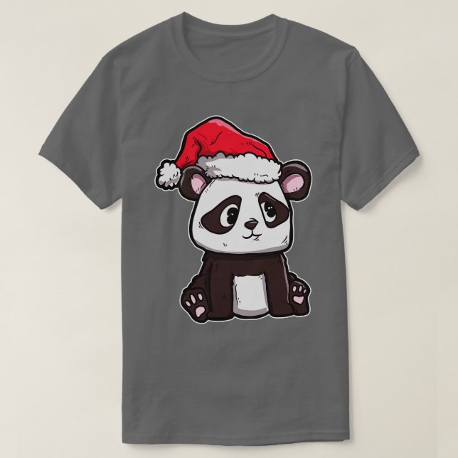 Merry Christmas Panda Bear Santas Hat Panda T-Shirt (Design Front)