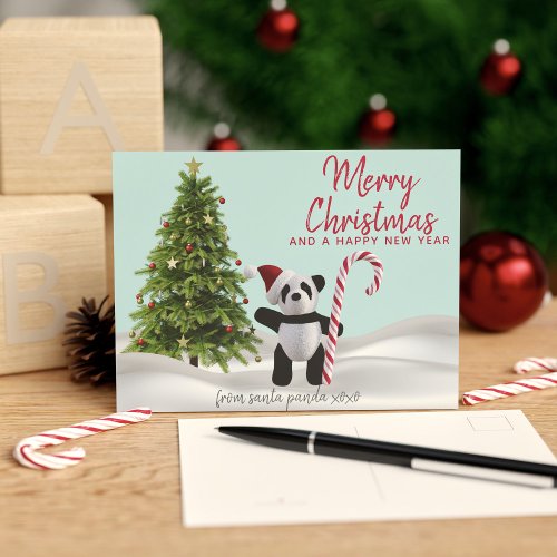 Merry Christmas Panda Holiday Postcard