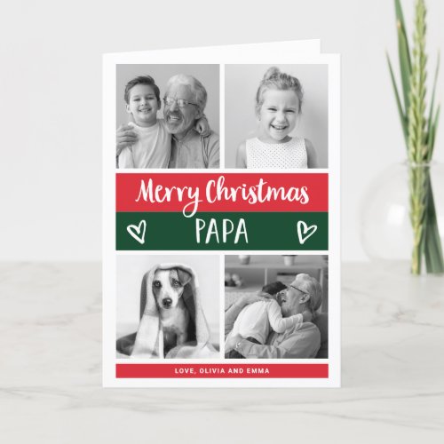 Merry Christmas Papa  Color Block Photo Grid Holiday Card