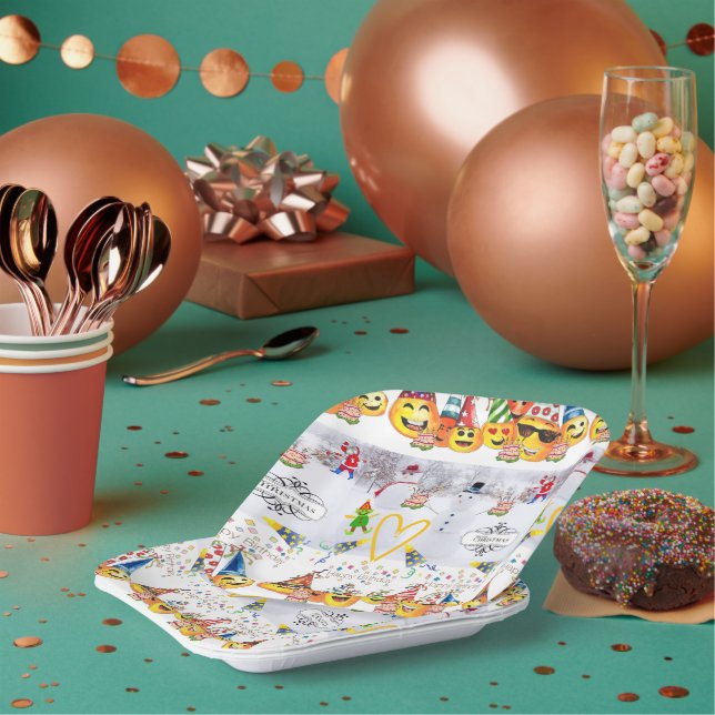 Merry Christmas Paper Plates, Happy Birthday  Paper Plates (Multi)