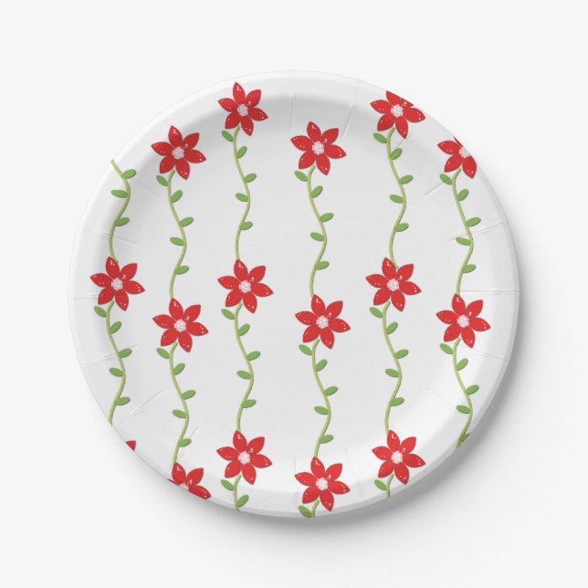 Merry Christmas Paper Plates, Poinsettia  Plates (Front)