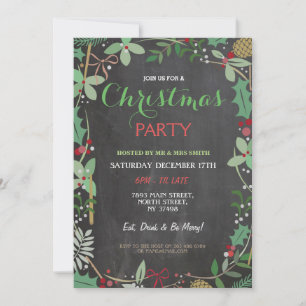Merry Christmas Party Chalk Mistletoe Xmas Invite